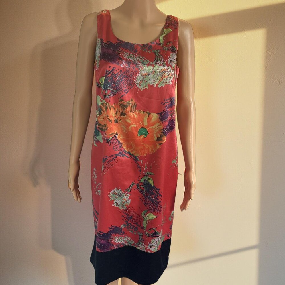 J. Peterman Red Silky Dress with Floral Print Size 6